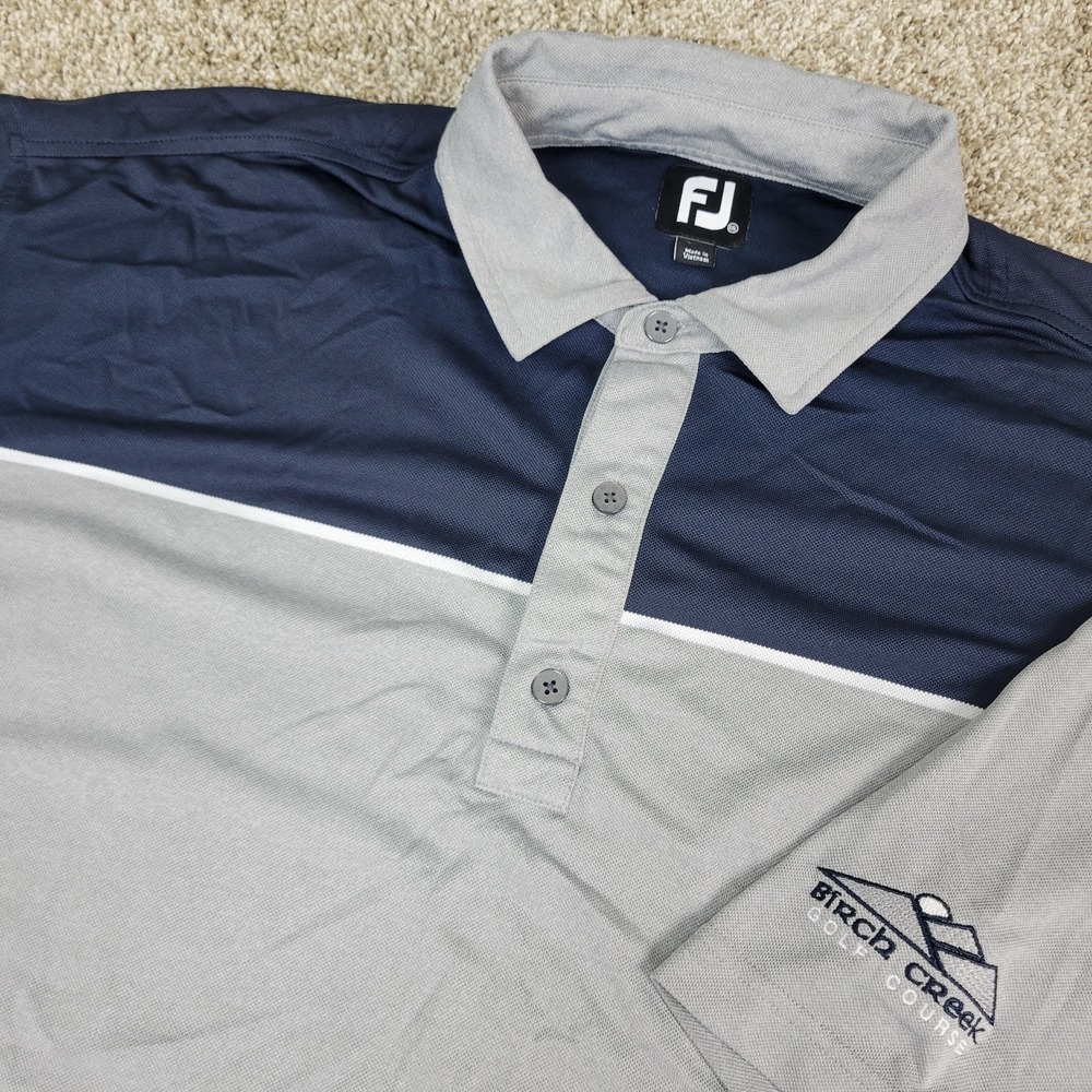 FootJoy Mens 2XL Navy Gray Colorblock Performance Stretch Golf Polo Short Sleeve